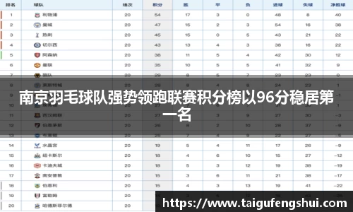 南京羽毛球队强势领跑联赛积分榜以96分稳居第一名
